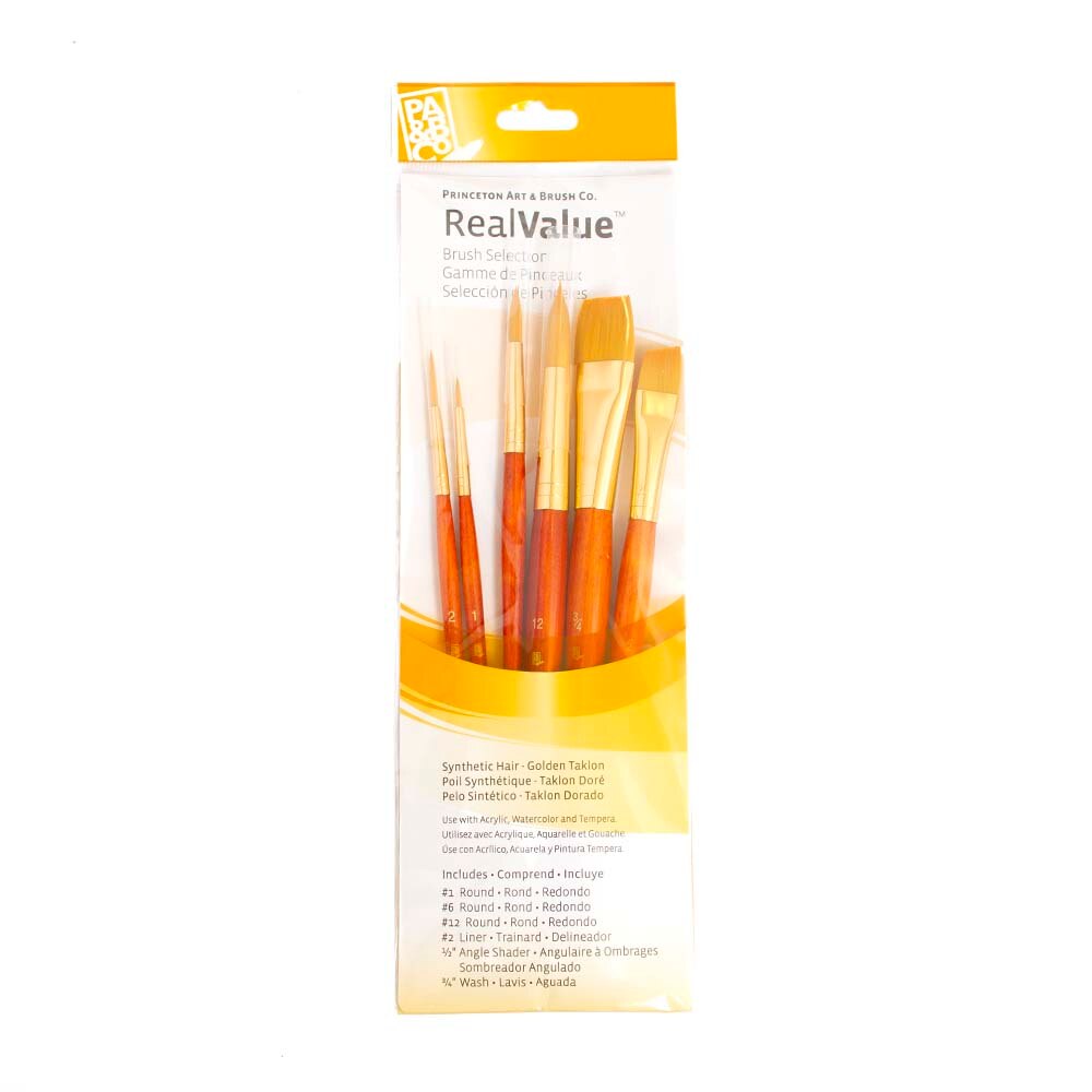 Princeton, Brushes, Art & School, Real Value, Brush Pack, Gold Taklon, 6 Piece, 400974